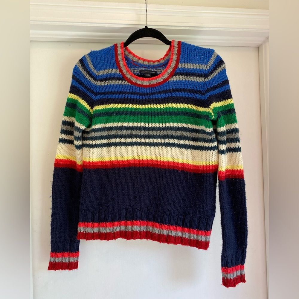 American Eagle Wool Blend Sweater Size Small Crewneck Striped Colorblock rainbow